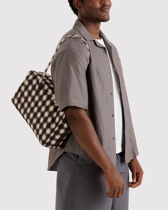 Blurred Gingham Medium Nylon Bowler Bag