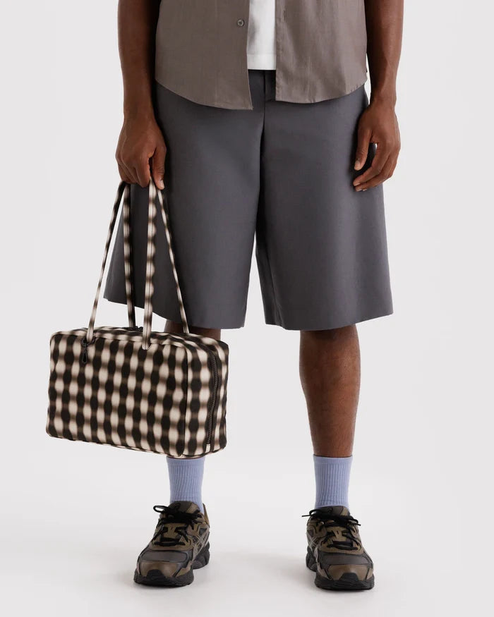 Blurred Gingham Medium Nylon Bowler Bag