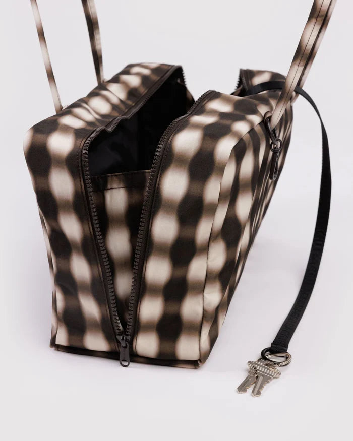 Blurred Gingham Medium Nylon Bowler Bag