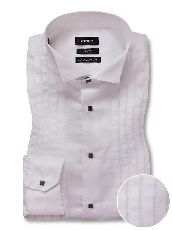 Brosnan White Wing Collar Slim Fit Full Sleeve Single Cuff Cotton Tuxedo Shirt