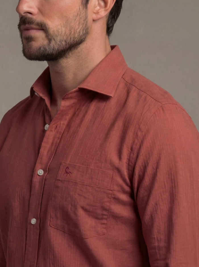 Bryson Dobby Garment Dyed Rust Striped Full Sleeve Tailored Fit Casual Cotton Shirt