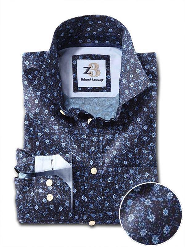 Bud Navy Printed    Cotton Shirt
