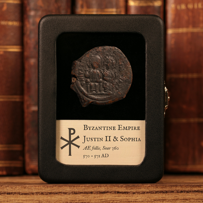 Byzantine Empire, Emperor Justin II (with Sophia), AE Follis - 570 to 571 CE - Byzantine Empire
