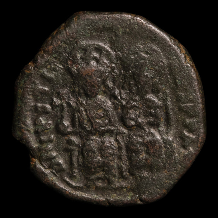 Byzantine Empire, Emperor Justin II (with Sophia), AE Follis - 573 to 574 CE - Byzantine Empire