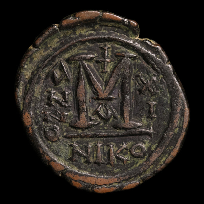 Byzantine Empire, Emperor Justin II (with Sophia), AE Follis - 575 to 576 CE - Byzantine Empire