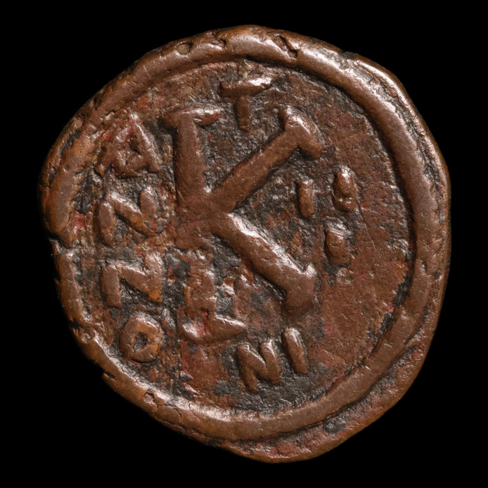 Byzantine Empire, Emperor Justin II (with Sophia), AE Half Follis - 567 to 568 CE - Byzantine Empire