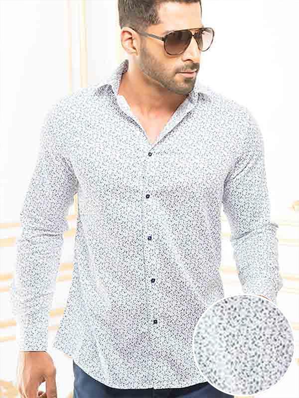 Cali Blue Printed Full Sleeve Single Cuff Slim Fit Party Wear Blended Shirt