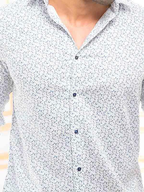 Cali Blue Printed Full Sleeve Single Cuff Slim Fit Party Wear Blended Shirt