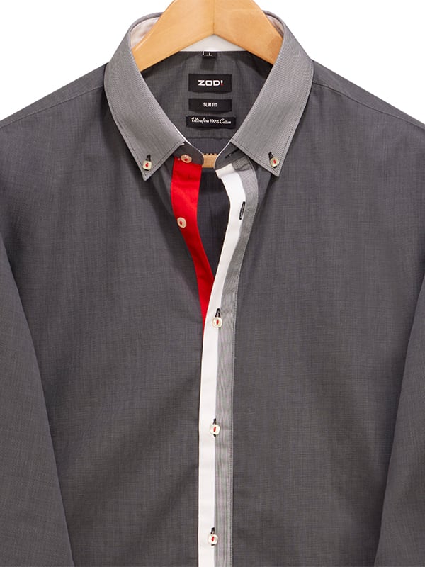 Canoe Charcoal Solid Full Sleeve Single Cuff Slim Fit Party Wear Cotton Shirt
