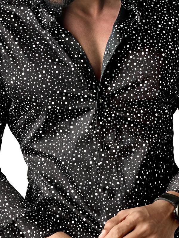 Chapo Black Printed Full Sleeve Single Cuff Slim Fit Party Wear Blended Shirt