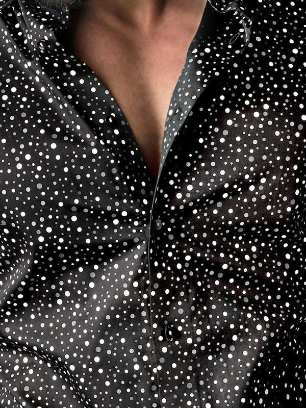 Chapo Black Printed Full Sleeve Single Cuff Slim Fit Party Wear Blended Shirt