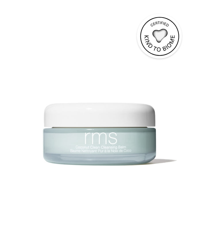 A jar of Coconut Clean Cleansing Balm by rms beauty with clean ingredients, natural coconut-derived formula, and cruelty-free skincare in recyclable packaging.