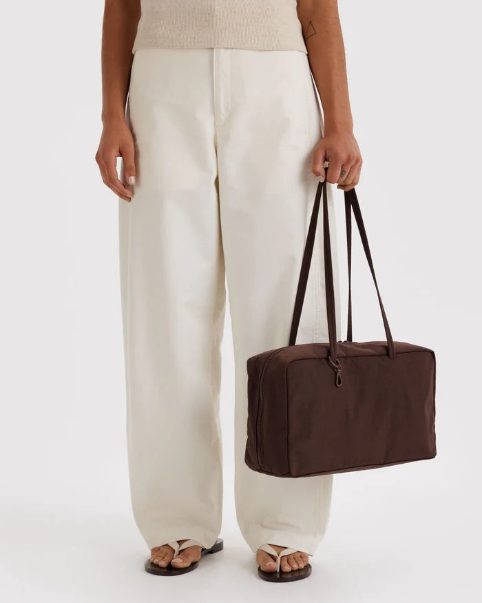 Coffee Medium Nylon Bowler Bag