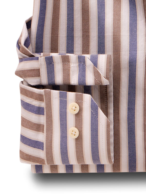 Cole Oxford Brown Striped Full Sleeve Tailored Fit Casual Cotton Shirt