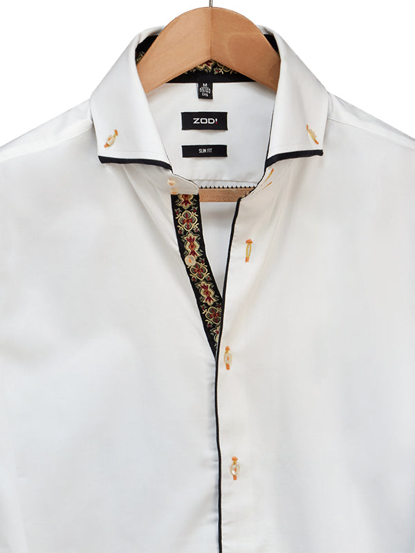 Costa White Solid Full Sleeve Single Cuff Slim Fit Party Wear Blended Shirt