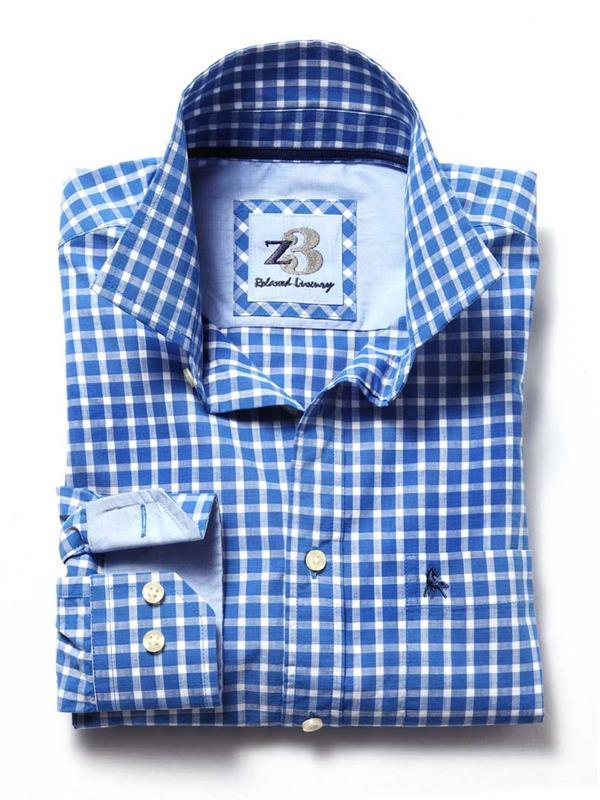 Crowe Medium Blue Check Cotton Shirt