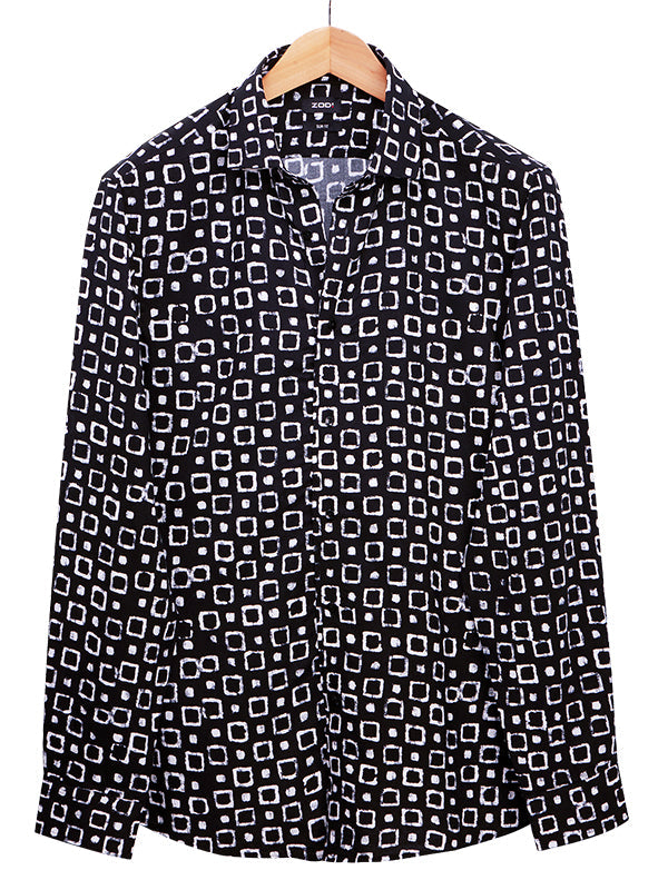 Diablo Black Printed Full Sleeve Single Cuff Slim Fit Party Wear Viscose Shirt