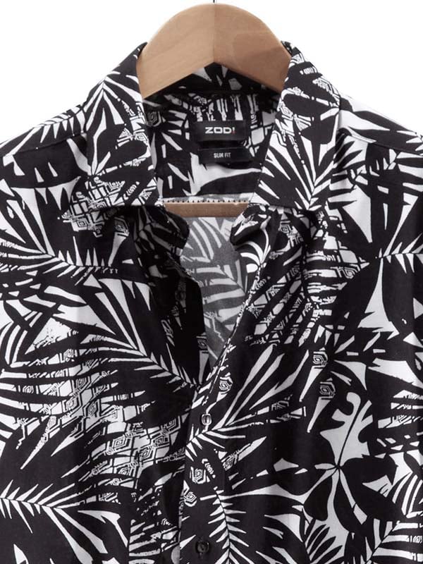 Diablo Black Printed Full Sleeve Single Cuff Slim Fit Party Wear Viscose Shirt