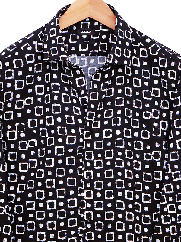 Diablo Black Printed Full Sleeve Single Cuff Slim Fit Party Wear Viscose Shirt