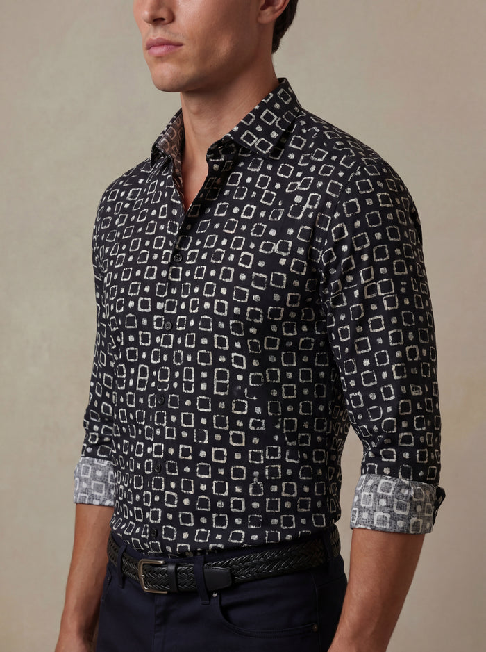 Diablo Black Printed Full Sleeve Single Cuff Slim Fit Party Wear Viscose Shirt