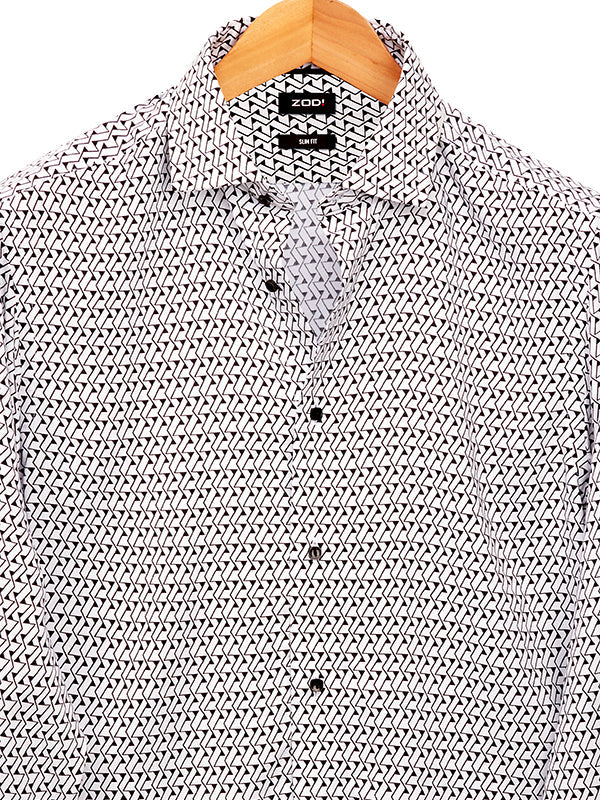 Diablo White Printed Full Sleeve Single Cuff Slim Fit Party Wear Viscose Shirt