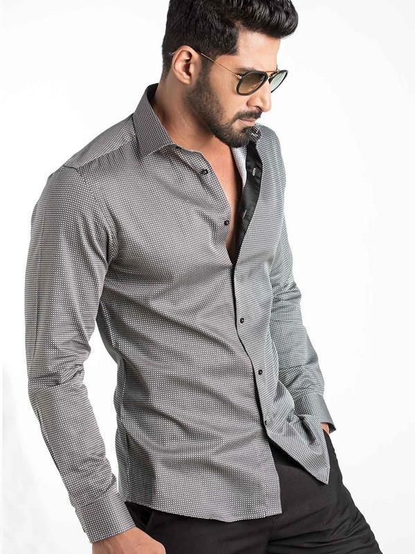 Diego Black Printed Full Sleeve Single Cuff Slim Fit Party Wear Blended Shirt