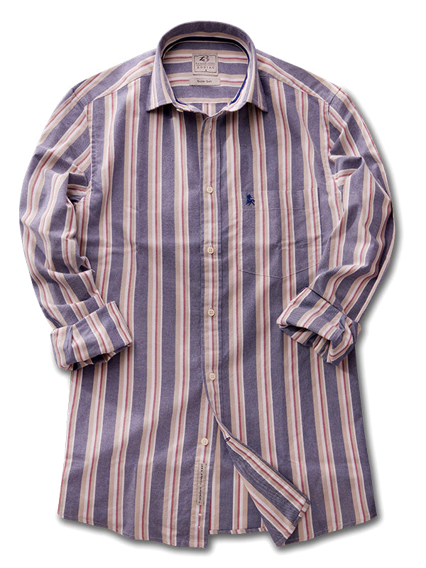 Dion Oxford Blue Striped Full Sleeve Tailored Fit Casual Cotton Shirt