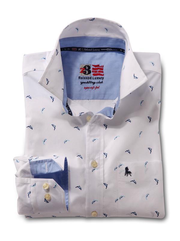 Dolphin White Printed    Cotton Shirt