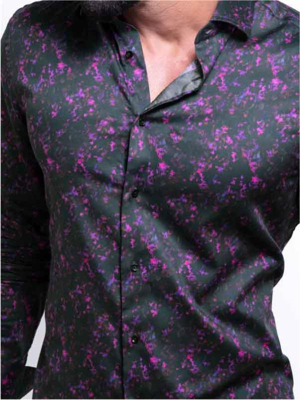 Drake Purple Printed Full Sleeve Single Cuff Slim Fit Party Wear Blended Shirt