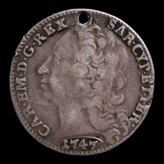 Duchy of Savoy, Charles Emmanuel III, AR 20 Soldi - 1747 CE - Italian States