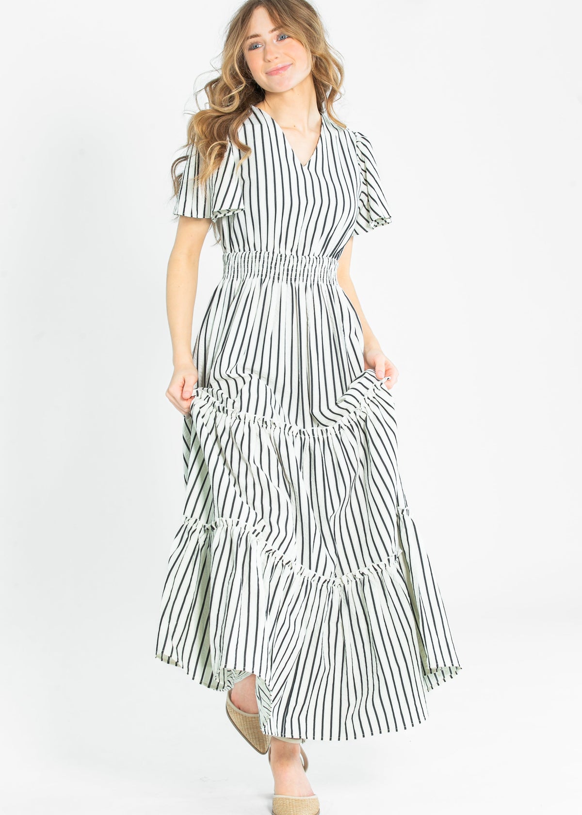Eden Black Stripe Smocked Waist Maxi Dress - FINAL SALE