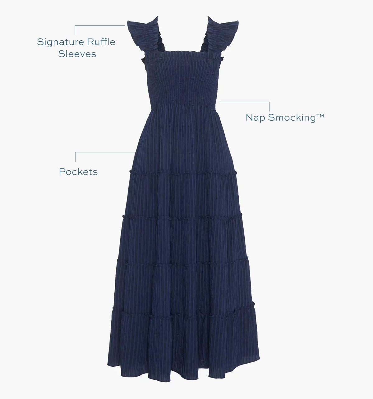 The Ellie Maxi Nap Dress - Navy Tonal Seersucker
