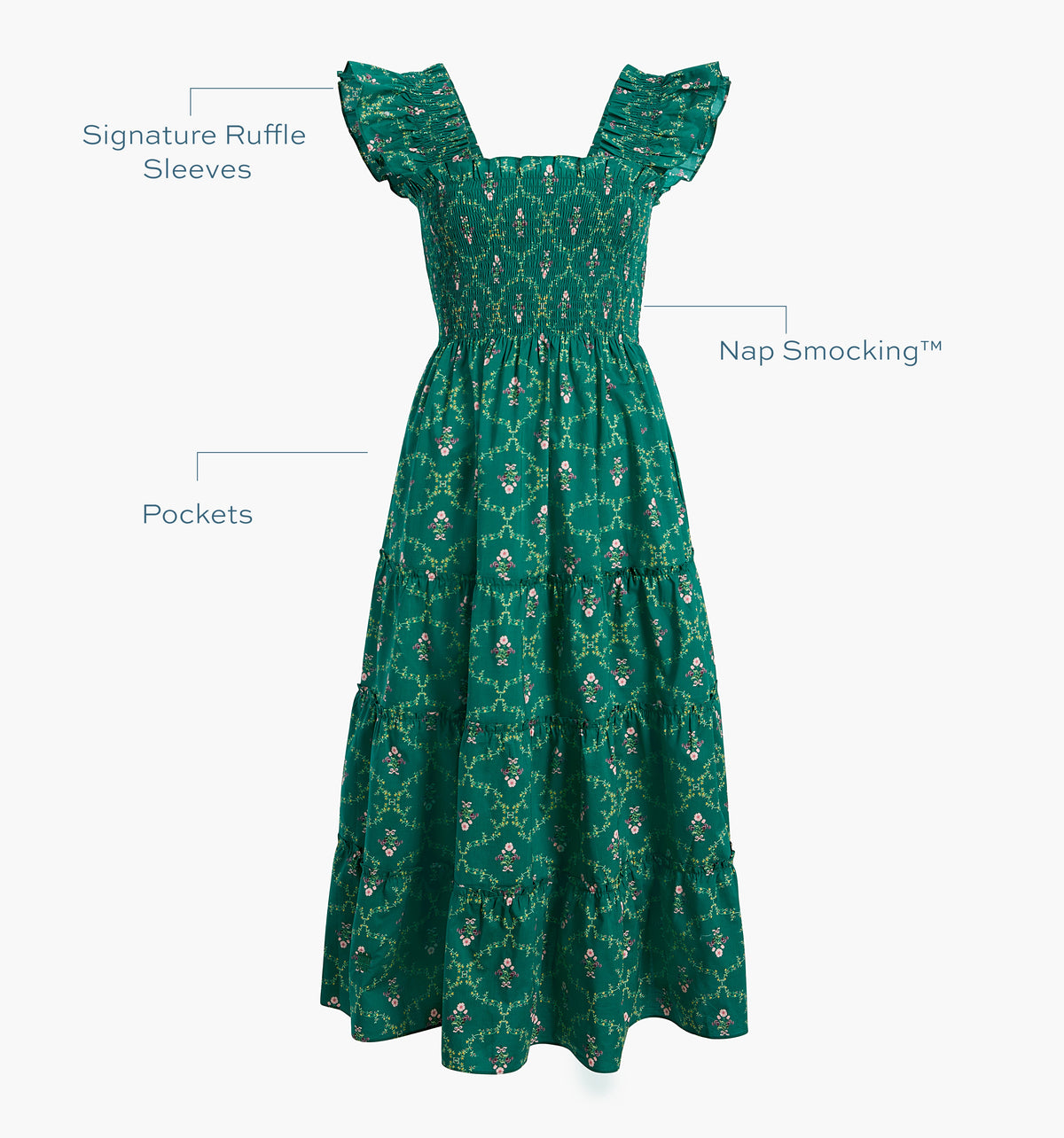 The Ellie Nap Dress - Emerald Trellis