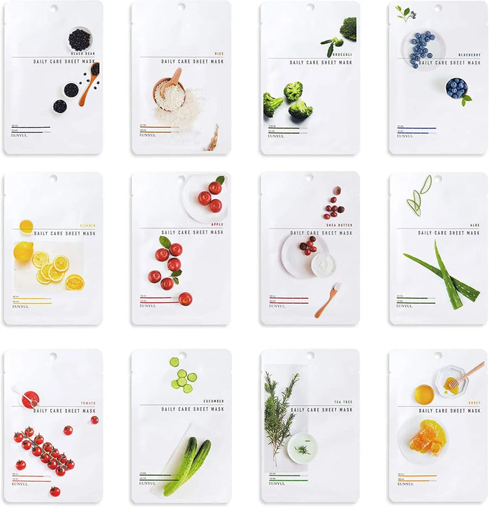 EUNYUL Face Sheet Mask Pack 12 - Korean Skincare Hydrating Facial Masks (12 sheets) Face K