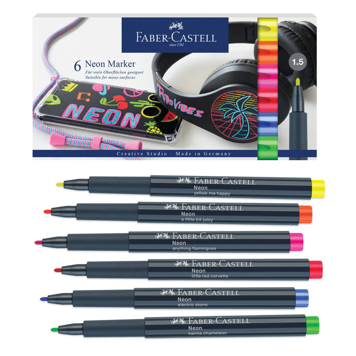 Faber-Castell - Multi-Surface Creative Markers - Neon - Set of 6