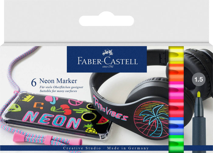 Faber-Castell - Multi-Surface Creative Markers - Neon - Set of 6