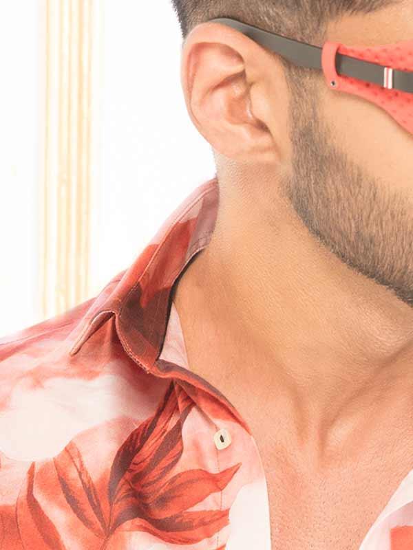 Fabio Red Printed Full Sleeve Single Cuff Slim Fit  Party Wear Blended Shirt
