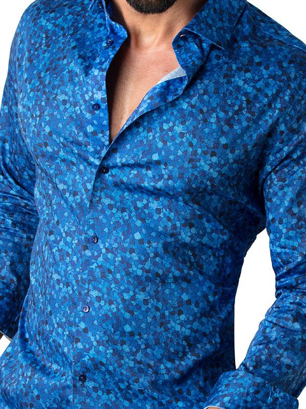 Felix Cobalt Printed Full Sleeve Single Cuff Slim Fit Party Wear Blended Shirt