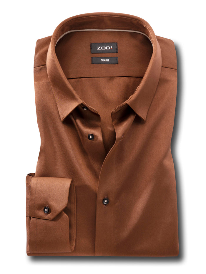 Fidel Chocolate Sateen Full Sleeve Single Cuff Slim Fit Party Wear Polyester Shirt