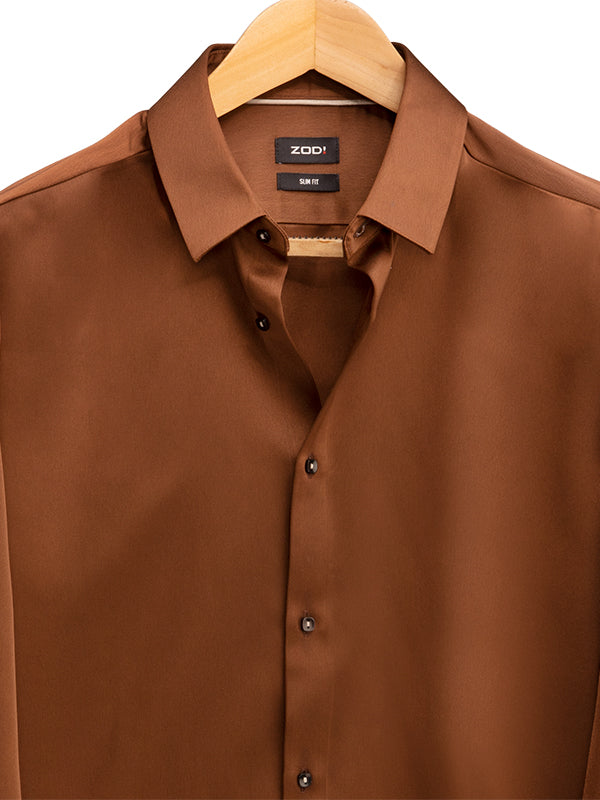 Fidel Chocolate Sateen Full Sleeve Single Cuff Slim Fit Party Wear Polyester Shirt