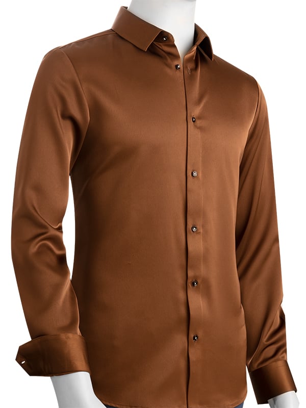 Fidel Chocolate Sateen Full Sleeve Single Cuff Slim Fit Party Wear Polyester Shirt