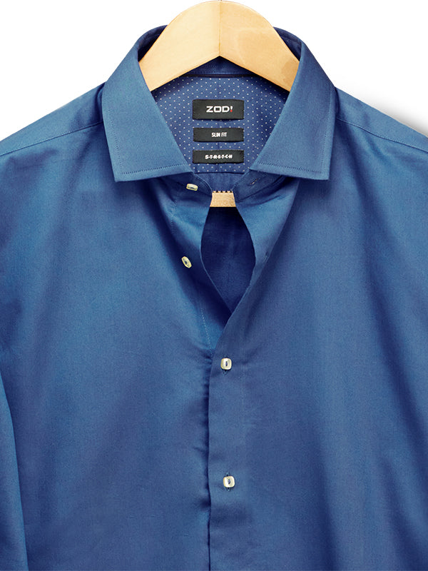 Fidel Cobalt Solid Full Sleeve Single Cuff Slim Fit Party Wear Blended Shirt