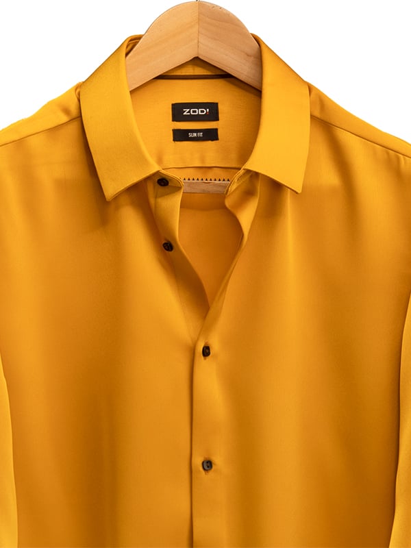 Fidel Ochre Satin Full Sleeve Single Cuff Slim Fit Party Wear Polyester Shirt
