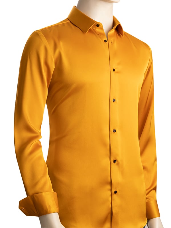 Fidel Ochre Satin Full Sleeve Single Cuff Slim Fit Party Wear Polyester Shirt