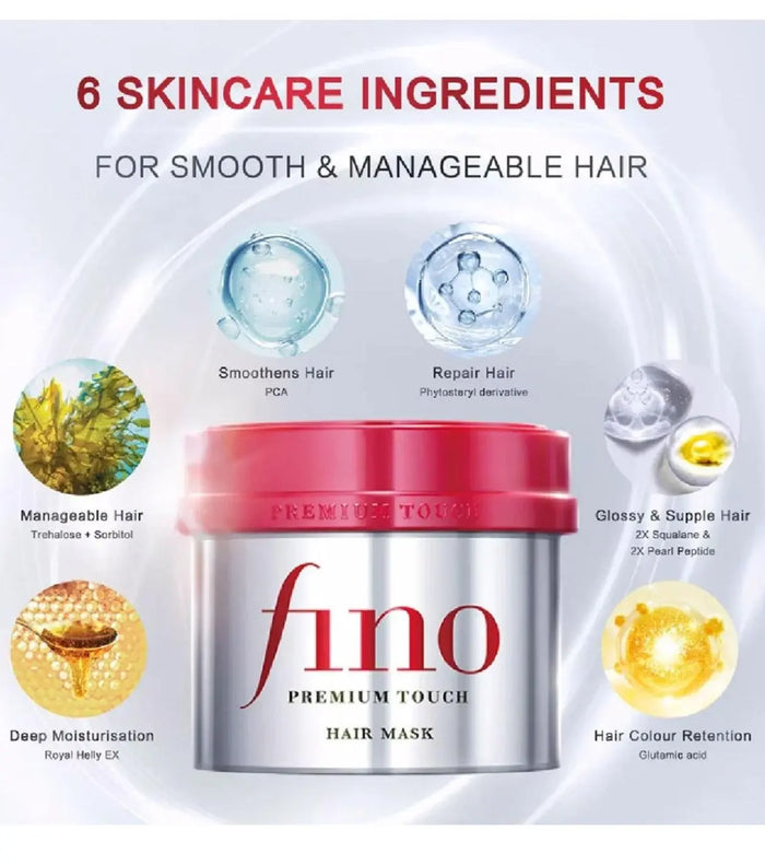 Fino Premium Hair Mask 230g x 2 Pieces Deep Hydration & Strengthening Formula for Dry Damaged Hair Face K