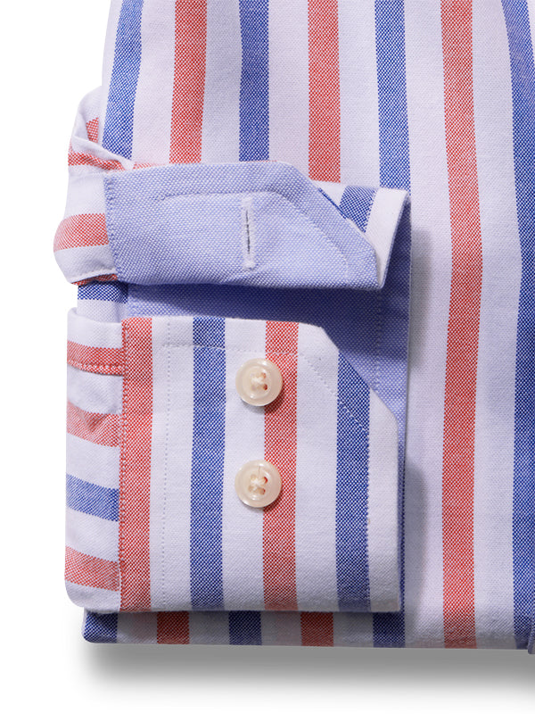 Foden Oxford Red Striped Full Sleeve Tailored Fit Casual Cotton Shirt