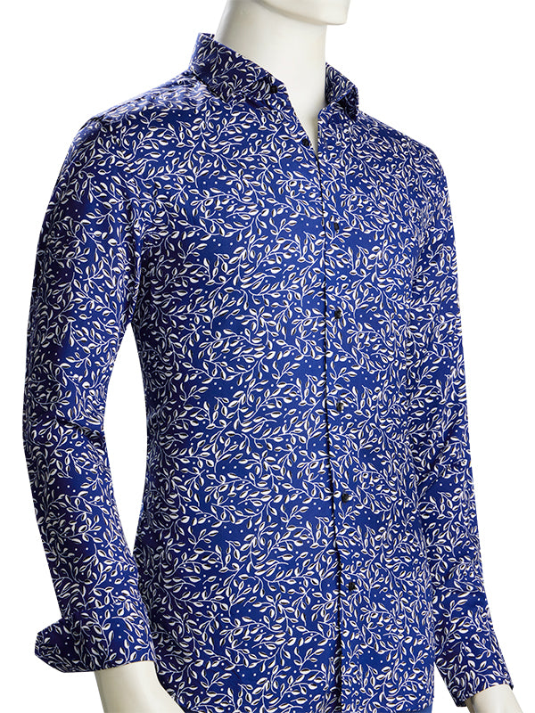 Fredrico Navy Printed Full Sleeve Single Cuff Slim Fit Party Wear Viscose Shirt
