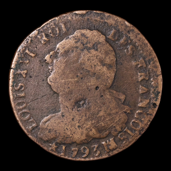 French Revolution, King Louis XVI, 2 Sols - 1793 - France
