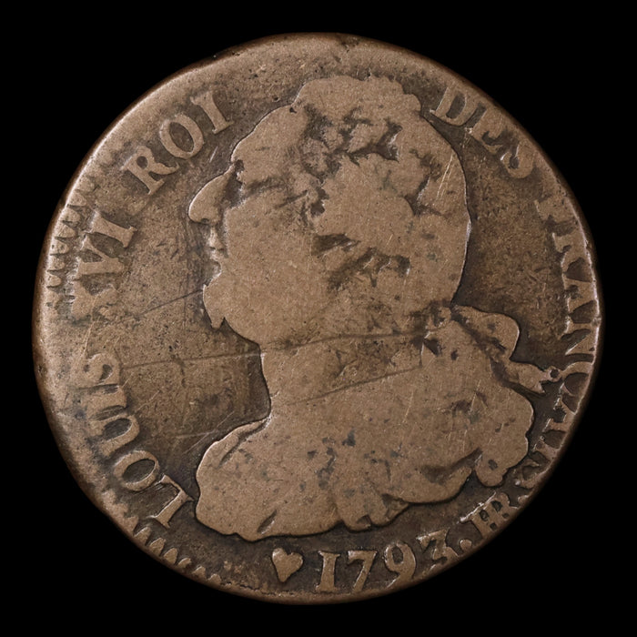 French Revolution, King Louis XVI, 2 Sols - 1793 - France