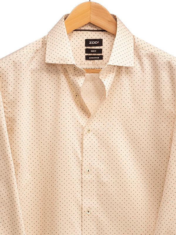 Fuse Cream Printed Full Sleeve Single Cuff Slim Fit Party Wear Blended Shirt